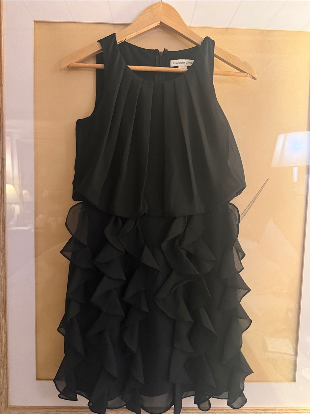 Coldwater Creek Black Sleeveless Ruffle Chiffon Dress